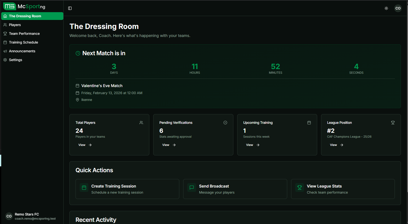 Coach Dashboard