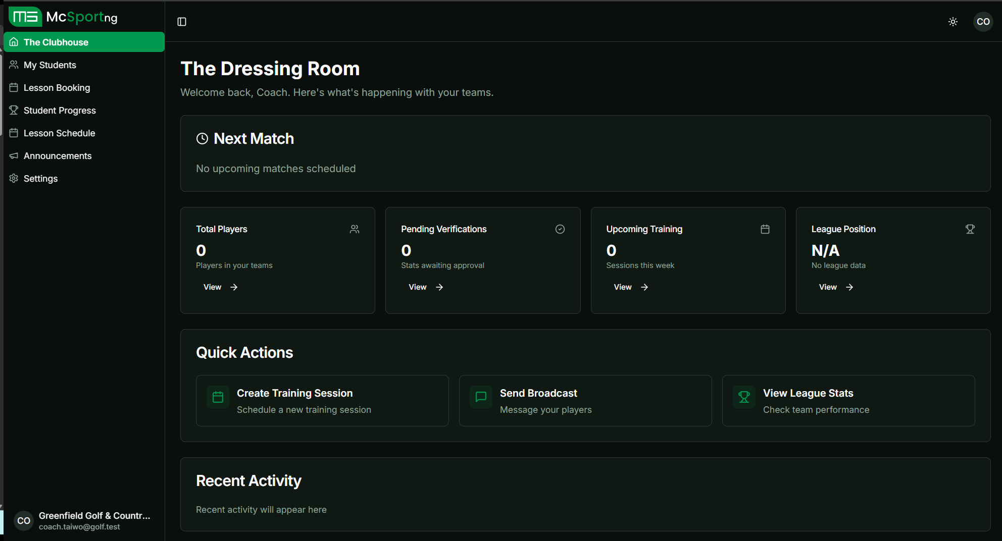 Coach Dashboard
