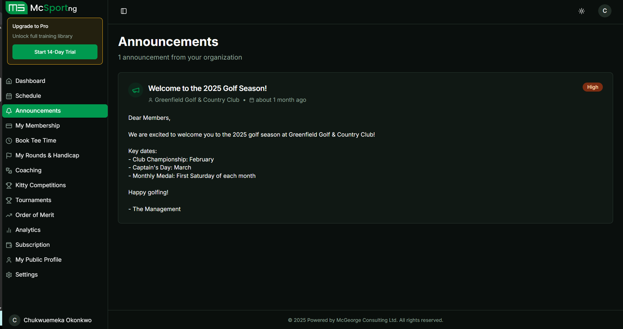 Player Announcements