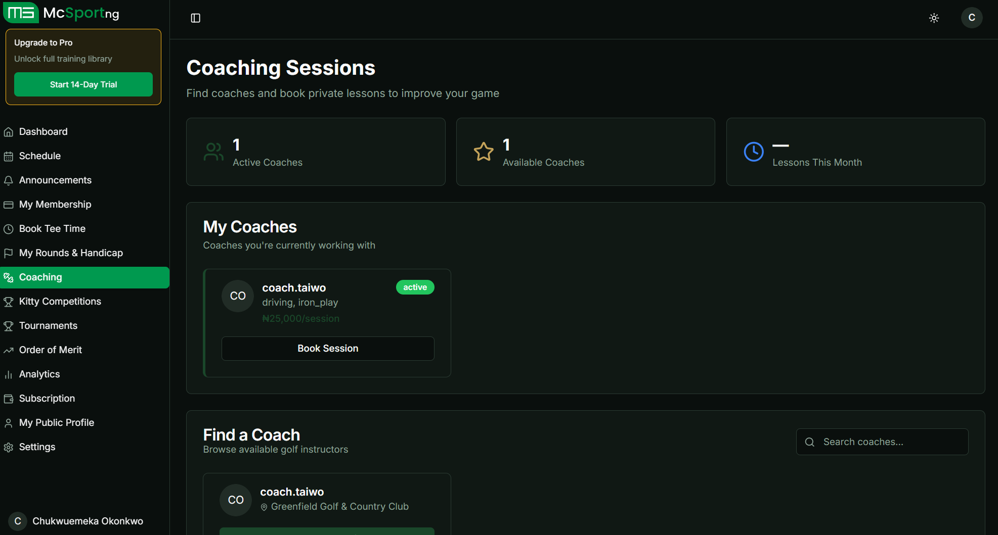 Player Coaching Sessions