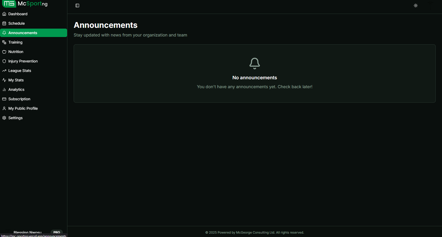 Player Announcements