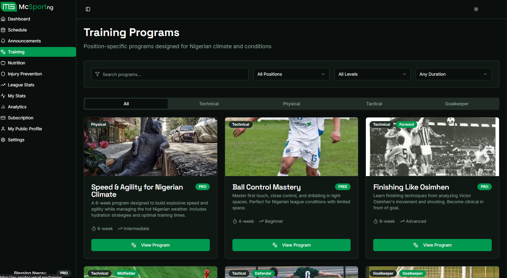 Player Training Programs